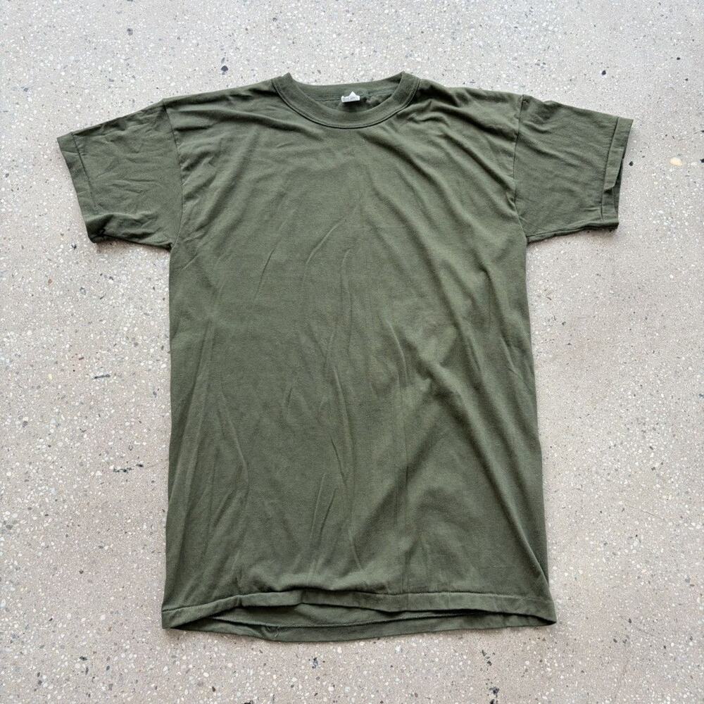 Vintage 70s Army Green Blank Cotton T-Shirt